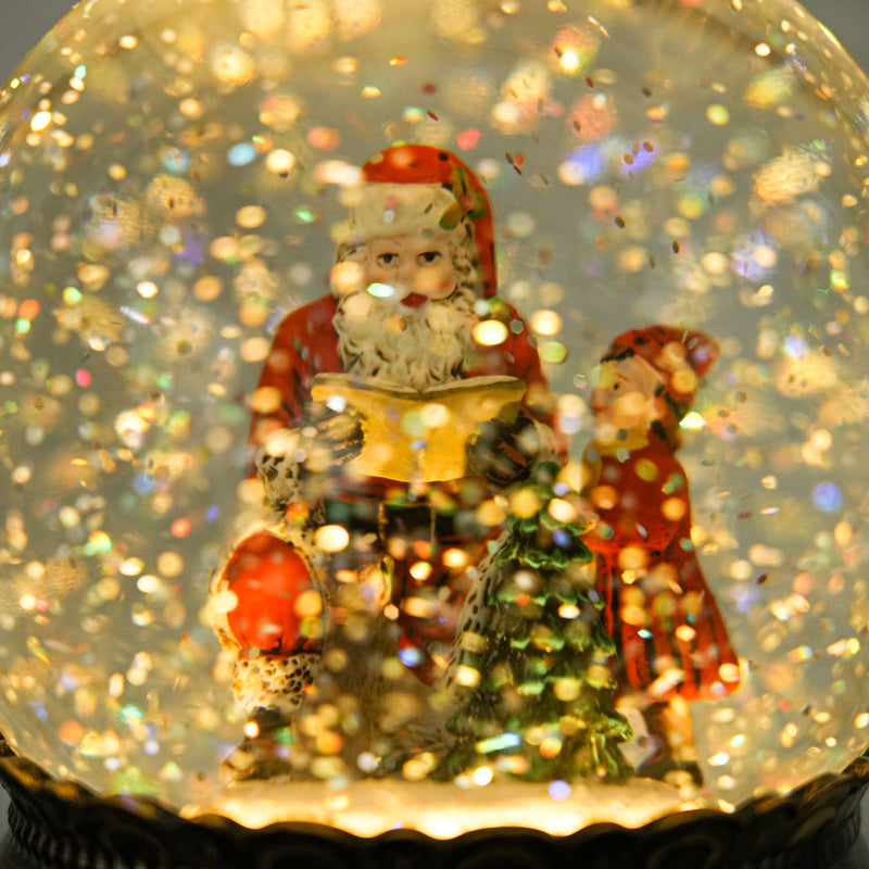 Bola de Neve com Música e Luzes Globo de Neve com Cena de Pai Natal e Criança Decoração de Natal Bronze