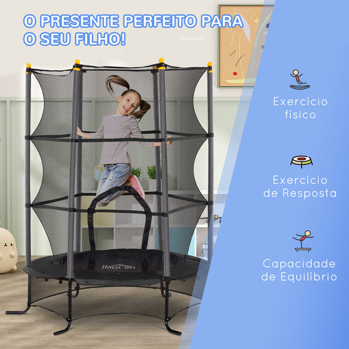 Trampolim para Crianças acima de 3 Anos Cama Elástica Infantil com Rede de Segurança e Estrutura de Aço para Interiores e Exteriores Carga 50 kg Ø163x190 cm Preto