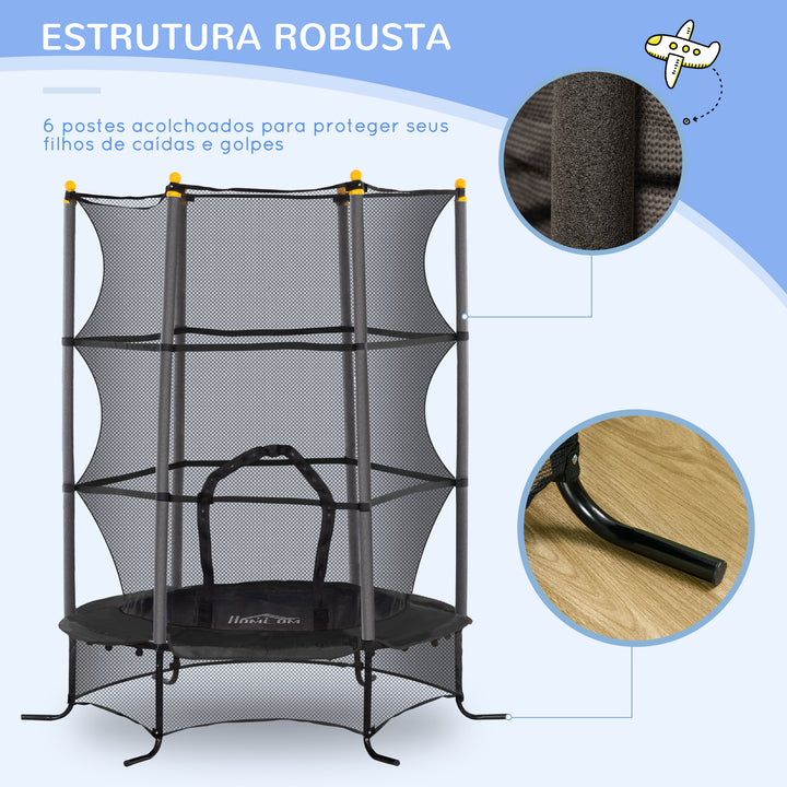 Trampolim para Crianças acima de 3 Anos Cama Elástica Infantil com Rede de Segurança e Estrutura de Aço para Interiores e Exteriores Carga 50 kg Ø163x190 cm Preto