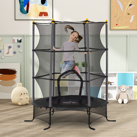 Trampolim para Crianças acima de 3 Anos Cama Elástica Infantil com Rede de Segurança e Estrutura de Aço para Interiores e Exteriores Carga 50 kg Ø163x190 cm Preto