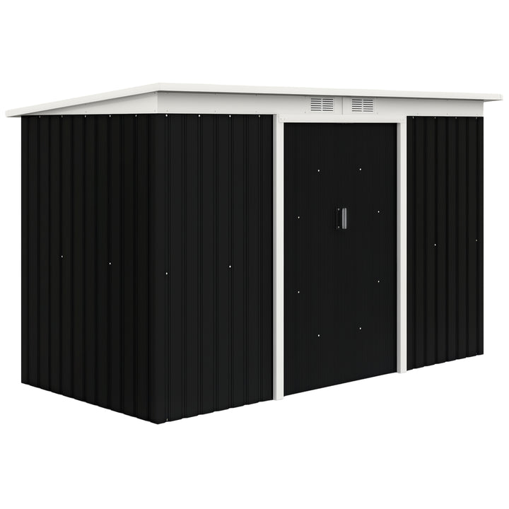 Abrigo de Jardim 280x130x172cm Abrigo de Exterior de Aço Galvanizado com Porta Corredeira e Ventilações para Armazenamento de Ferramentas Cinza Escuro