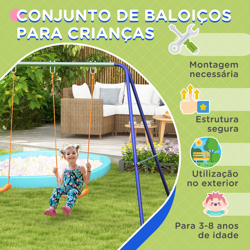 Conjunto de Baloiço Infantil Baloiço para Crianças de 3-8 Anos com 2 Assentos Resistente aos Raios UV e Suporte de Metal Carga 90 kg para Pátio Jardim 269x160x180 cm Multicor