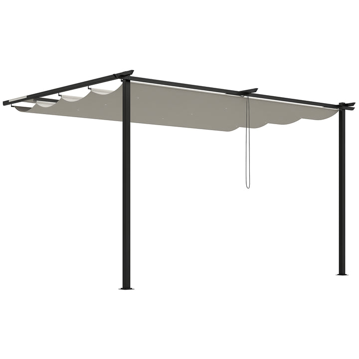 Pérgola de Parede de Jardim 3,9x2,9 m Pérgola com Teto Retrátil Tecido de Poliéster e Estrutura de Aço para Pátio Varanda Creme