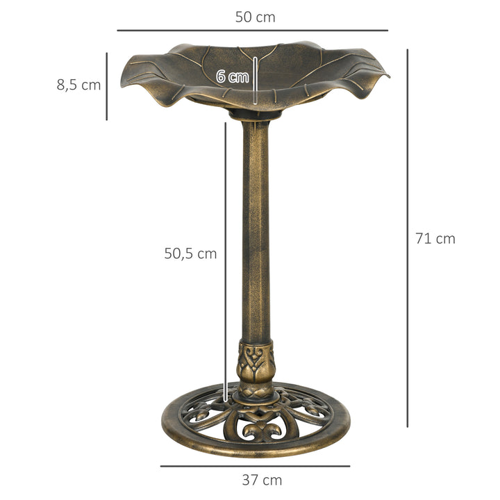 Banho para Pássaros de Jardim ao Ar Livre, Altura 71 cm, Alimentador para Pássaros com Design Folha de Lótus e Acabamento Envelhecido, Leve e Resistente, Bronze