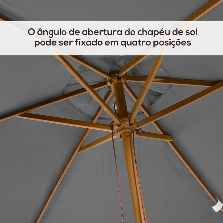 Chapéu de Sol de Jardim com Sistema de Polia Teto Ventilado e Mastro de Madeira para Terraço Pátio Exterior 2,95x2x2,55m Cinzento