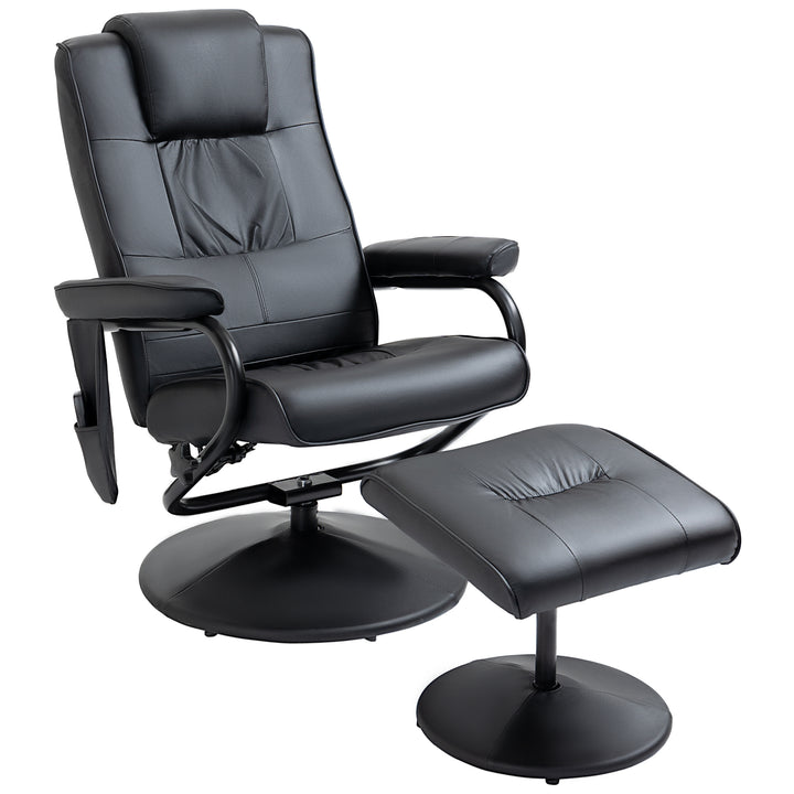 Poltrona de Massagem Elétrica com Banco para Apoiar os Pés Poltrona Relax Giratório Reclinável em até 145° com Controle Remoto e 10 Zonas de Massagem Estofado em PU 77x84x95cm Preto