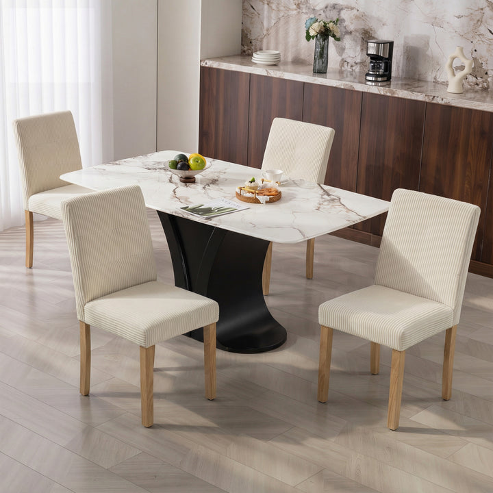 Conjunto de 4 Cadeiras de Jantar Cadeiras Modernas para Cozinha Encosto Alto Estofadas em Veludo Assento Acolchoado Pés de Madeira 44x56x90 cm Bege