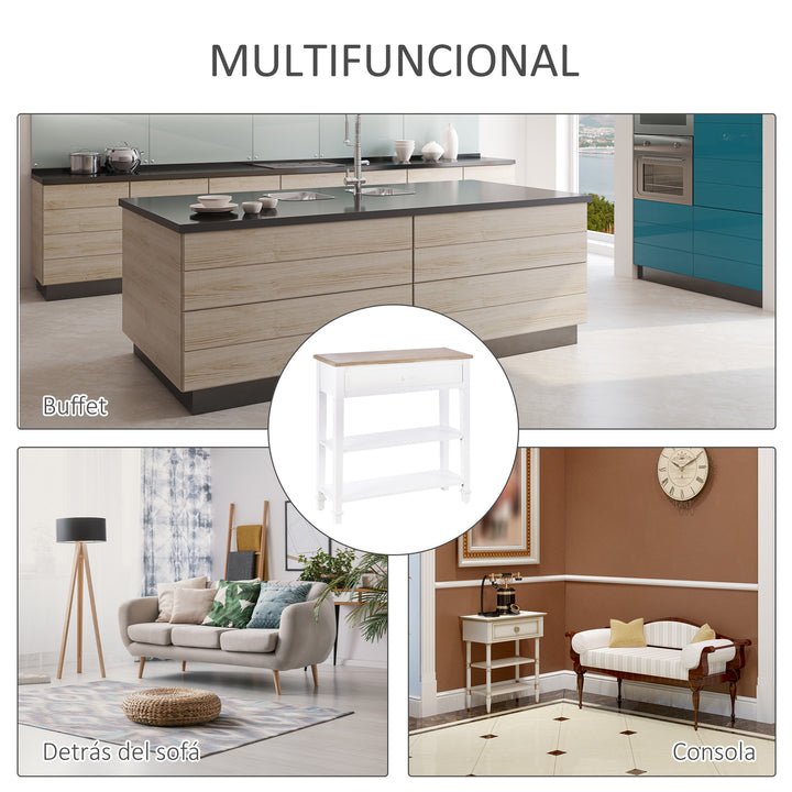 Mesa consola com 2 prateleiras 1 Gaveta Retro Removível 75,6x27,5x80,5 cm Branco