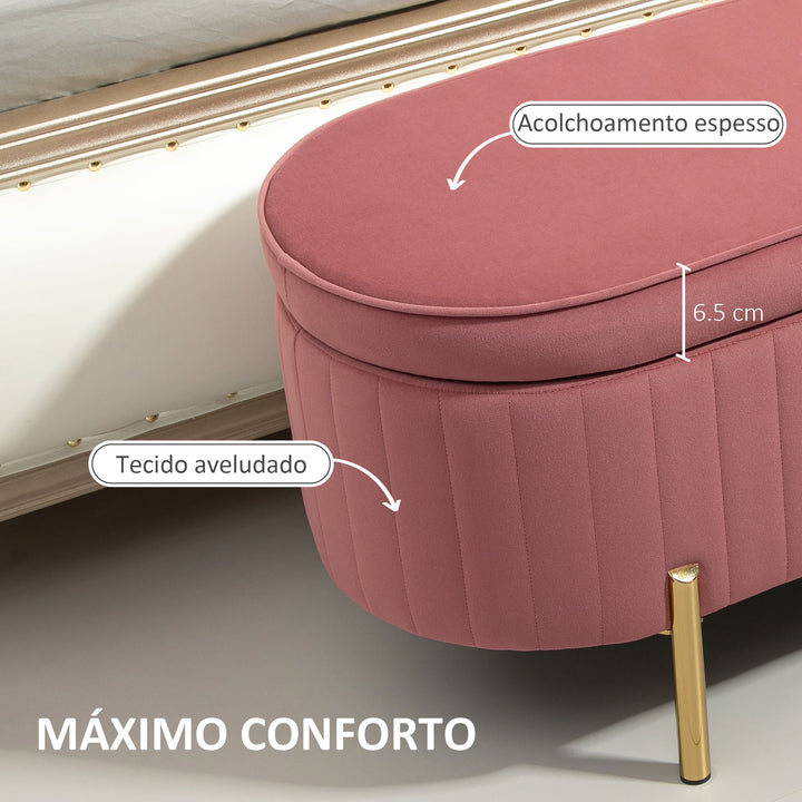 Banco Pé de Cama Estofado em Veludo Banco de Arrumação e Pés Dourado Banco para Entrada Dormitório 108x44x43,5 cm Rosa