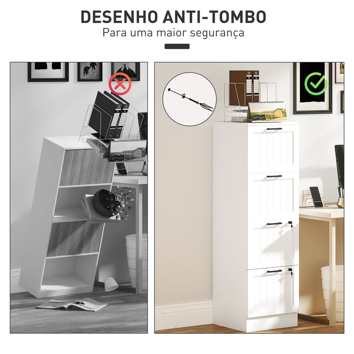 Bloco de Gavetas para Escritório Móvel Arquivador com 4 Gavetas para Escritório com Fechaduras Gavetas Suspensas para A4 40x40x131 cm Branco