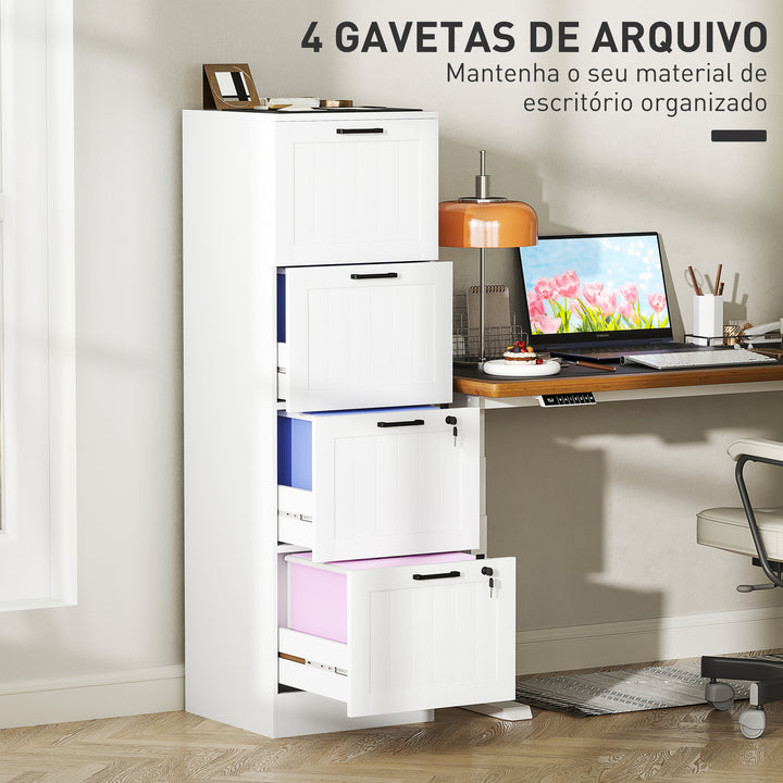 Bloco de Gavetas para Escritório Móvel Arquivador com 4 Gavetas para Escritório com Fechaduras Gavetas Suspensas para A4 40x40x131 cm Branco
