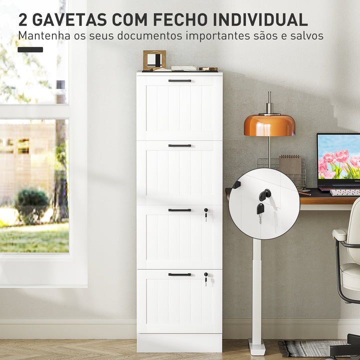 Bloco de Gavetas para Escritório Móvel Arquivador com 4 Gavetas para Escritório com Fechaduras Gavetas Suspensas para A4 40x40x131 cm Branco