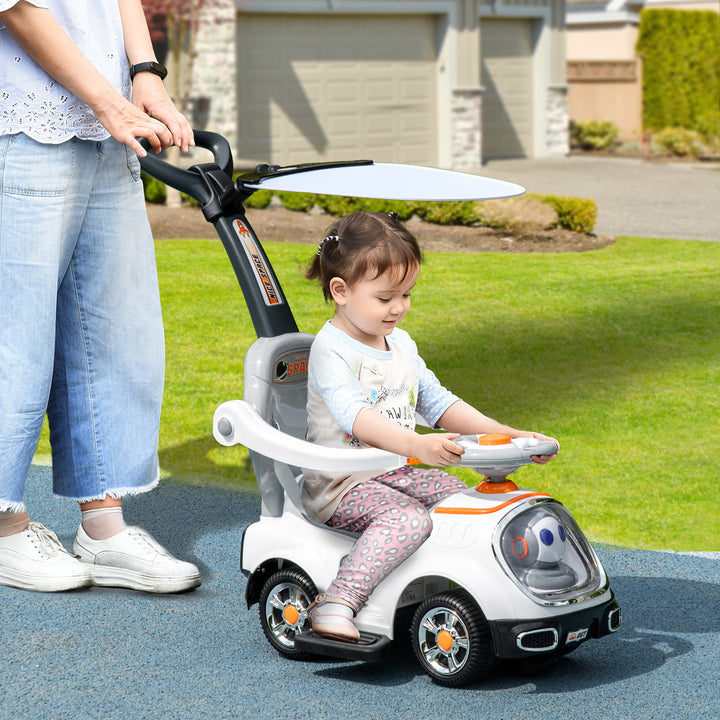 Carro Andador 3 em 1 para Crianças 12-36 Meses Carro Andador com Espaço de Armazenamento Design de Robot com Olhos Luminosos Música Buzina Pega de Empurrar e Toldo Amovíveis 89x44,5x84 cm Branco