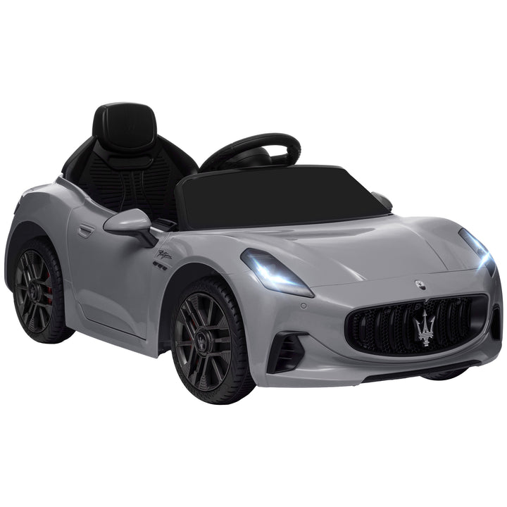 Carro Elétrico para Crianças acima de 3 Anos Carro Maserati Gran Turismo Folgore Carro Elétrico com Bateria 12V Controlo Remoto Faróis Buzina e Música MP3 98x59x43 cm Cinza