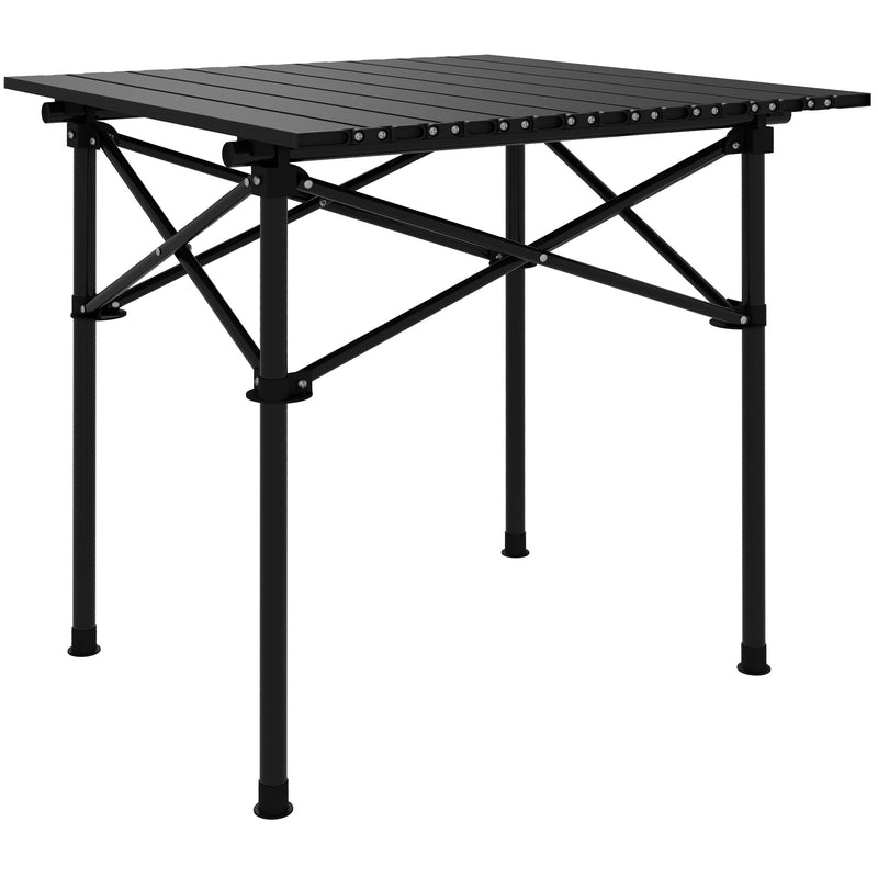 Mesa de Campismo Dobrável Mesa de Piquenique Portátil com Tampo Enrolável e Estrutura Metálica Carga 30 kg para Barbecues 52x52x52 cm Preto