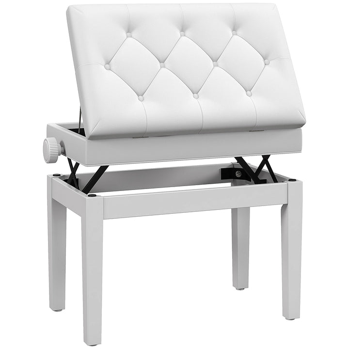 Banco de Piano com Espaço de Armazenamento e Altura Ajustável Banco para Piano com Assento Acolchoado Carga 200 kg 54,5x33x48-58 cm Branco