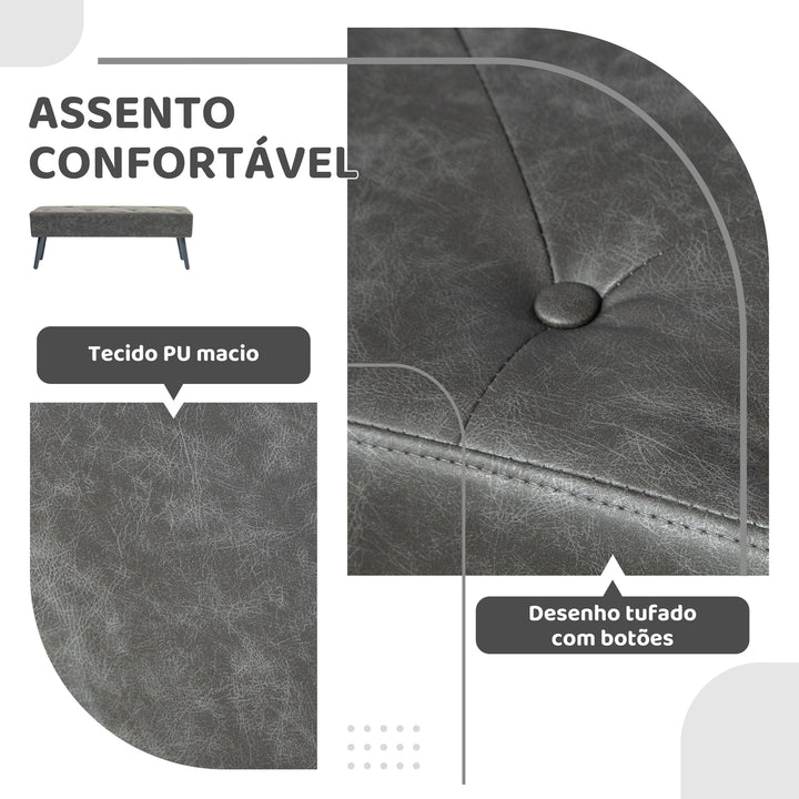 Banco de Pé de Cama Multifuncional Banco Pé de Cama Clássico Banco Dormitório com Pés de Madeira e Assento Acolchoado Carga 120 kg para Entrada Corredor 114x38x42 cm Cinza