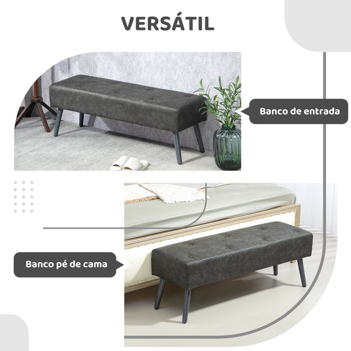 Banco de Pé de Cama Multifuncional Banco Pé de Cama Clássico Banco Dormitório com Pés de Madeira e Assento Acolchoado Carga 120 kg para Entrada Corredor 114x38x42 cm Cinza