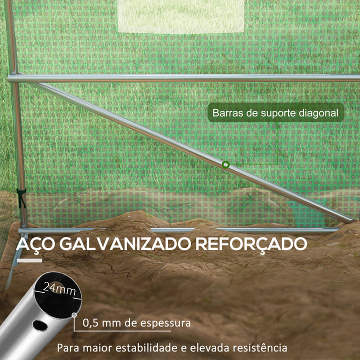 Estufa tipo Túnel 6x3x2 m Estufa de Exterior Com Sistema de Irrigação 12 Janelas com Malha e 1 Porta de Enrolar Estufa de Jardim Pátio Verde