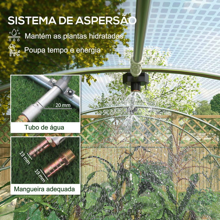 Estufa tipo Túnel 6x3x2 m Estufa de Exterior Com Sistema de Irrigação 12 Janelas com Malha e 1 Porta de Enrolar Estufa de Jardim Pátio Verde