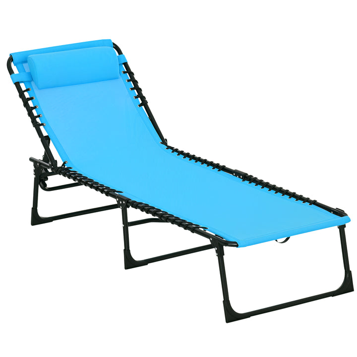 Espreguiçadeira de jardim dobrável e ajustável com 3 posições sistema de laço Estrutura de Aço 197x58x76 cm azul claro