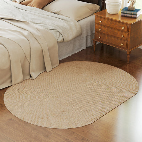 Tapete Oval para Sala de Estar 170x120 cm Tapete Lavável à Máquina Tecido à Mão Estilo Rústico Tapete para Sala de Estar Quarto Sala de Jantar Bege