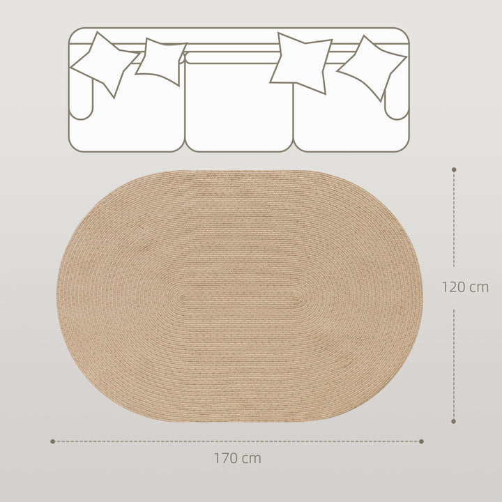 Tapete Oval para Sala de Estar 170x120 cm Tapete Lavável à Máquina Tecido à Mão Estilo Rústico Tapete para Sala de Estar Quarto Sala de Jantar Bege