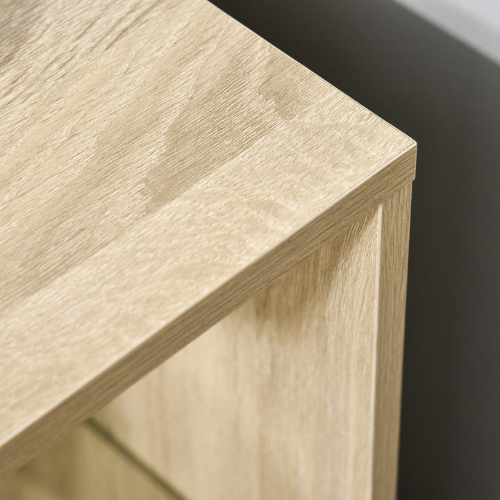 Mesa Auxiliar Moderna Mesa de Cabeceira com 3 Prateleiras 1 de Vidro para Sala de Estar Dormitório 40x40x56cm Madeira Natural