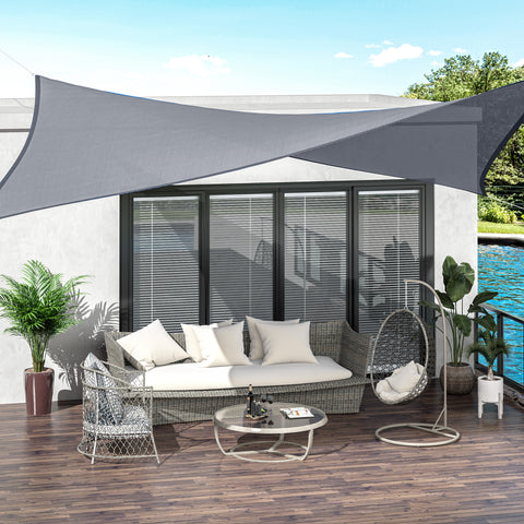 Vela de Sombra Retangular 4x6 m Toldo Vela de HDPE com Anéis de Aço Inoxidável e Cordas para Jardim Pátio Cinza
