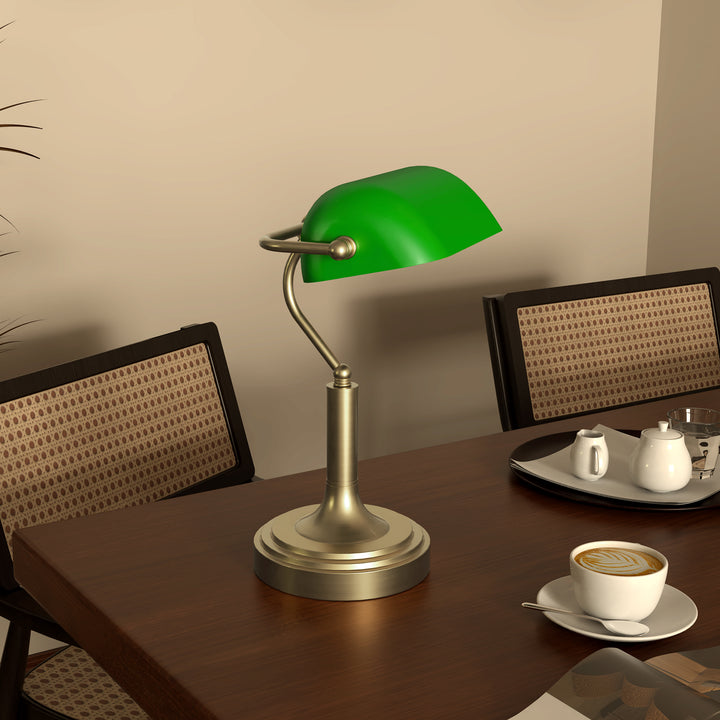 Candeeiro de Mesa Banqueiro Candeeiro de Mesa Vintage E27 com Ecrã Orientável a 45° Interruptor Basculante para Casa Escritório Biblioteca 26,8x22x39,5 cm Verde