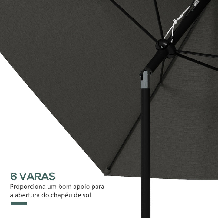 Chapéu de Sol de Jardim 300x200x248 cm Proteção UV50+ Chapéu de Sol de Alumínio Inclinável com Teto de Ventilação e Manivela para Terraço Varanda Exterior Cinza Escuro
