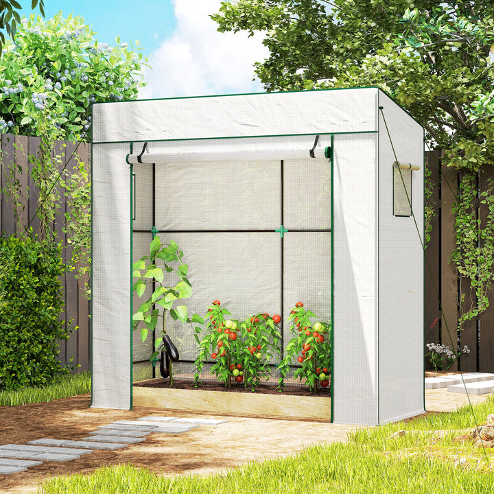 Estufa Pequena de Exterior com Janelas de Rede e Porta com Fecho de Correr Estrutura de Aço e Cobertura de PE 140g/m² para Cultivar Tomates, Plantas e Flores 196x77x197 cm Branco