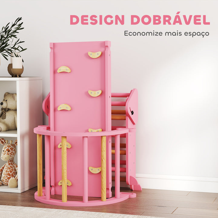 Triângulo de Escalada 7 em 1 Montessori com Arco e Rampa Escalada para Crianças de Madeira Dobrável para 18-48 Meses Para Deslizar ou Escalar 188x70 cm Rosa