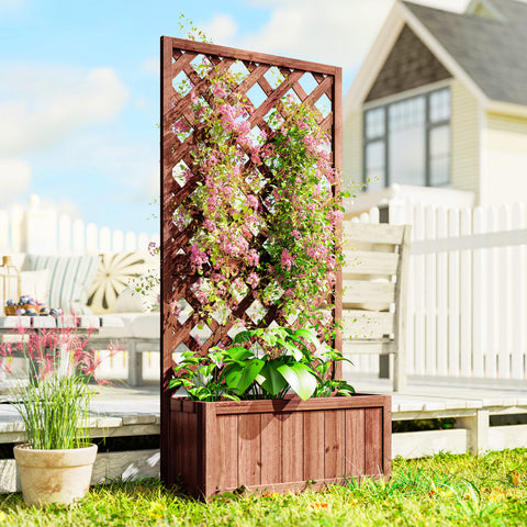 Floreira com Treliça de Madeira Maciça Caixa de Plantio com Suporte para Plantas Trepadeiras para Cultivo de Plantas Flores 72,5x31,5x149,5 cm Natural