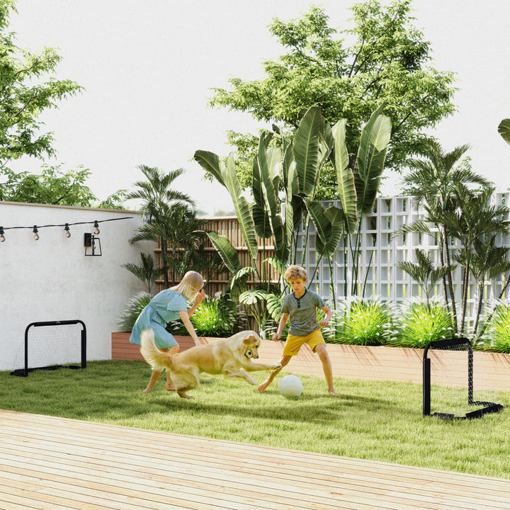 Conjunto de 2 Balizas de Futebol Dobráveis Portáteis com Suporte de Metal e Rede para Treino de Futebol em Jardim ao Ar Livre 90x36x60 cm Preto