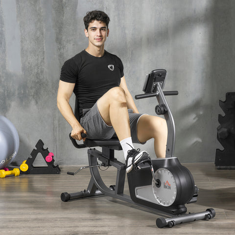 Bicicleta Estática com Encosto Bicicleta de Exercícios Fitness com 8 Níveis de Resistência Magnética Comprimento Ajustável Ecrã LCD para Casa Escritório Ginásio Cinza