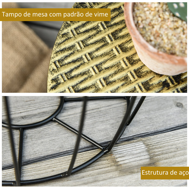 Conjunto de 3 Mesas de Jardim Empilháveis Mesas Auxiliares de Jardim Redondas com Estrutura Metálica e Tampo Imitação Vime para Varanda Terraço Pátio Preto