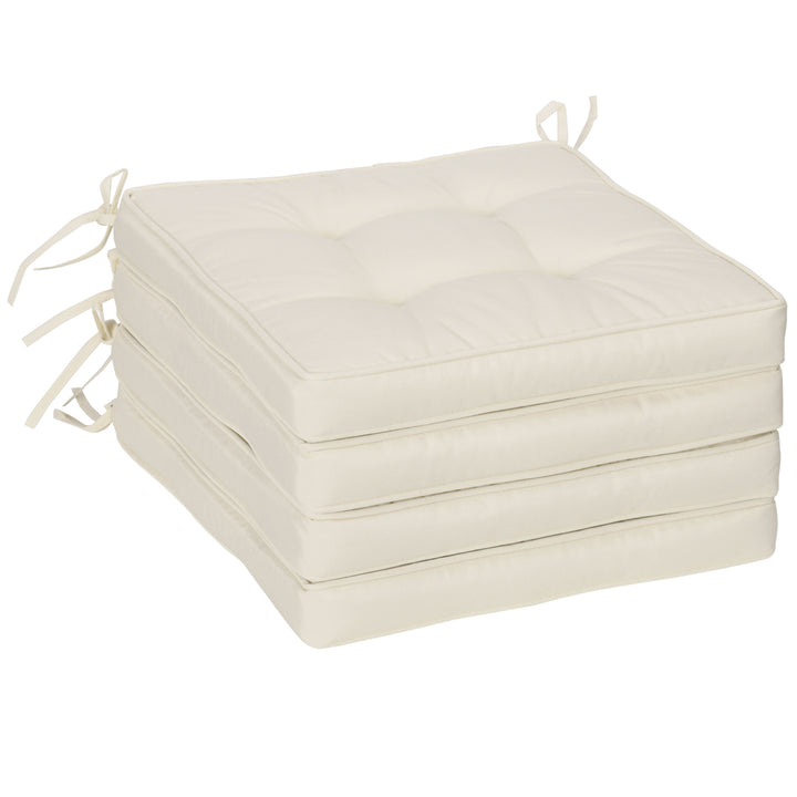 Conjunto de Almofadas para Cadeiras de Jantar 42x42x5 cm Jogo de 4 Peças Almofadas para Cadeiras de Jardim Impermeáveis com 2 Amarras de Fixação Creme