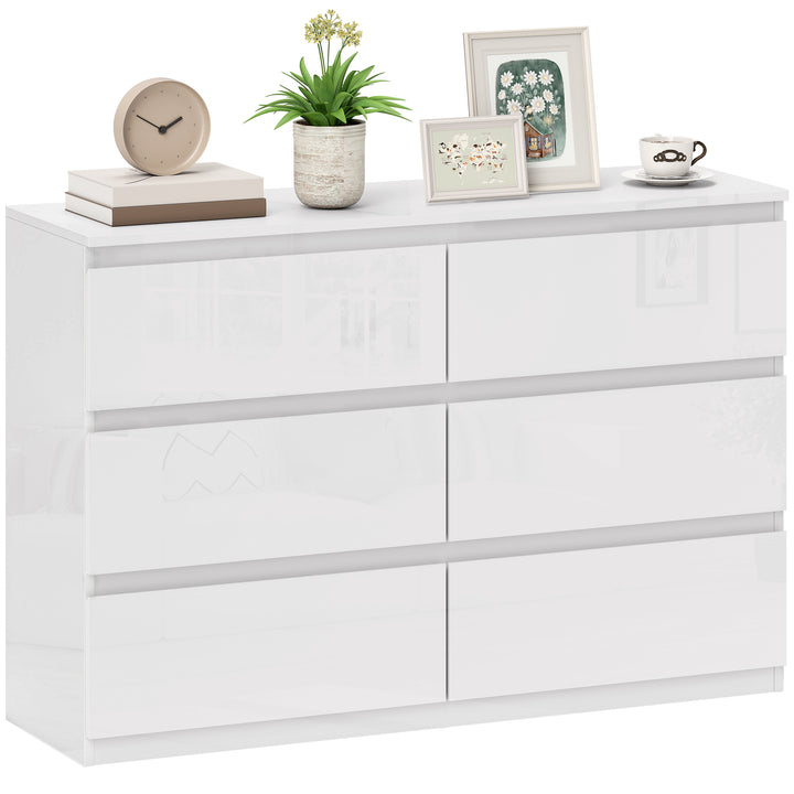 Cómoda com 6 Gavetas de Madeira Cómoda de Dormitório Cómoda Branca para Sala de Estar Estilo Moderno 112x34x75 cm Branco Brilhante