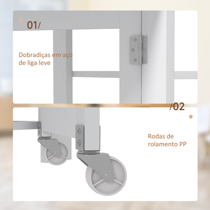 Mesa Dobrável com Asas Dobráveis Mesa de Cozinha com 2 Rodas e Prateleiras Estilo Moderno 120x60x75 cm Branco