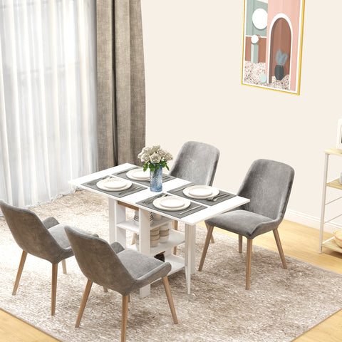 Mesa Dobrável com Asas Dobráveis Mesa de Cozinha com 2 Rodas e Prateleiras Estilo Moderno 120x60x75 cm Branco