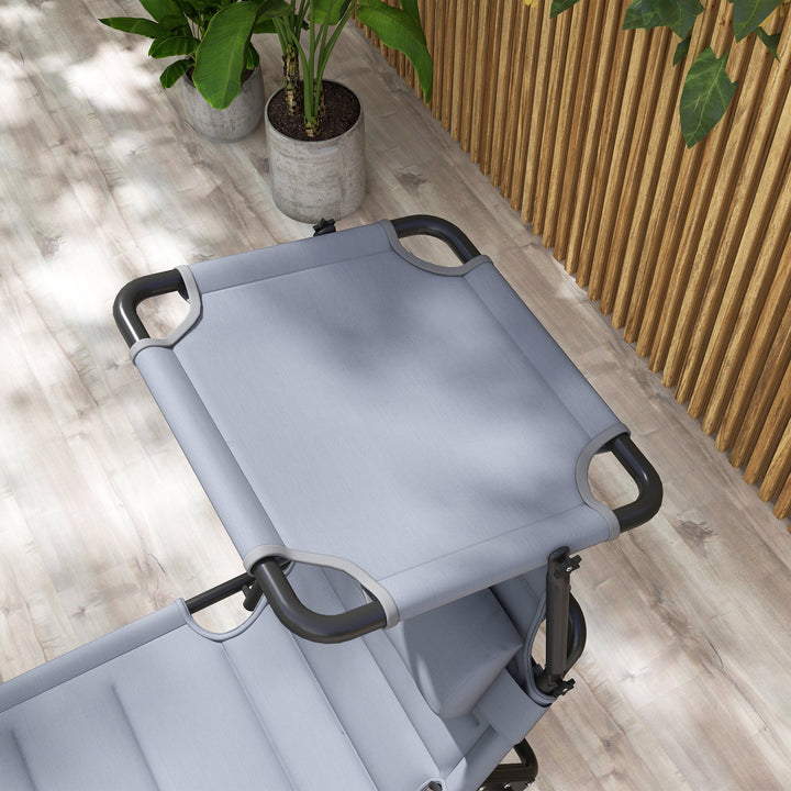 Espreguiçadeira Dobrável Espreguiçadeira de Jardim com Toldo Ajustável Encosto Regulável em 4 Níveis e Apoio de Cabeça para Jardim Terraço Piscina 70x200x45 cm Cinza