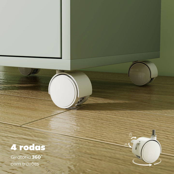 Bloco de Gavetas Móvel Arquivador com 6 Gavetas Suporte para Impressora com Rodas Guias Deslizantes Silenciosas para Escritório Casa 40x35x63 cm Verde e Branco