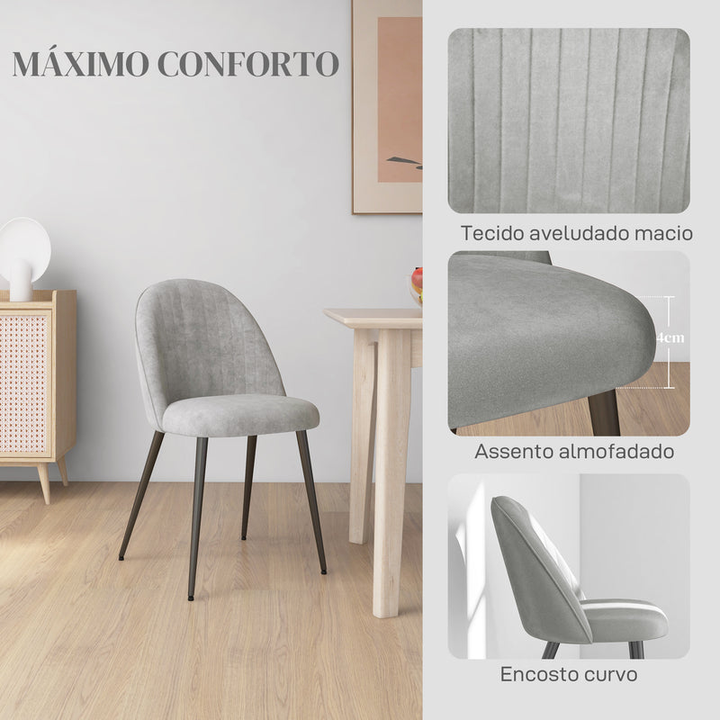 Conjunto de 4 Cadeiras de Sala de Jantar Modernas Cadeiras Estofadas em Veludo com Encosto Alto e Pés de Aço para Sala de Estar 50x52x83 cm Cinza