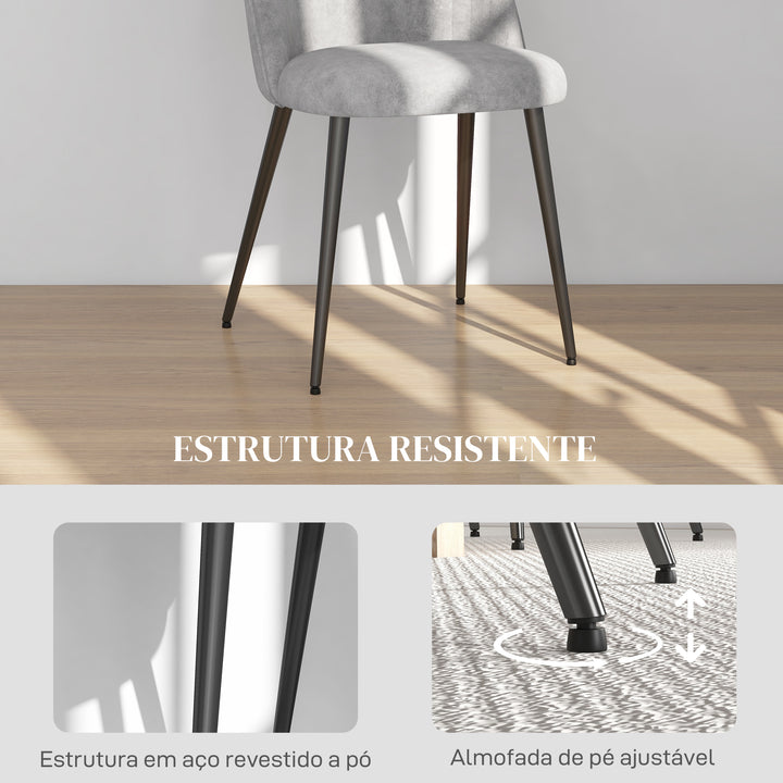 Conjunto de 4 Cadeiras de Sala de Jantar Modernas Cadeiras Estofadas em Veludo com Encosto Alto e Pés de Aço para Sala de Estar 50x52x83 cm Cinza