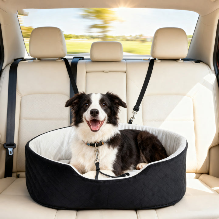 Assento de Carro para Cães Pequenos e Médios Assento para Animais de Estimação de até 15 kg com Capa Removível e Lavável Cama de Viagem com Cinto de Segurança e Base Antiderrapante 77x43x28 cm Preto