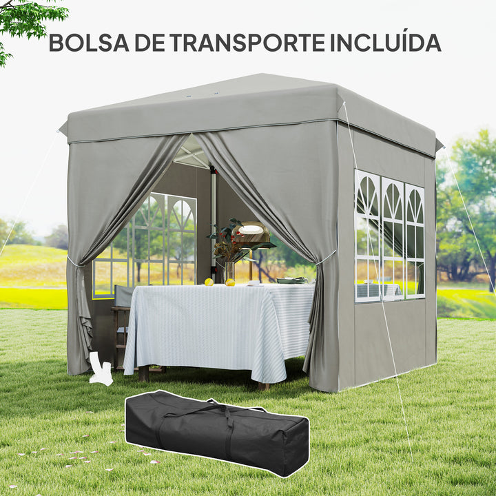 Tenda Dobrável Pop-up 2,5x2,5 m Gazebo com 4 Paredes Laterais Anti-UV e Bolsa de Transporte para Campismo e Festas, Cinzento