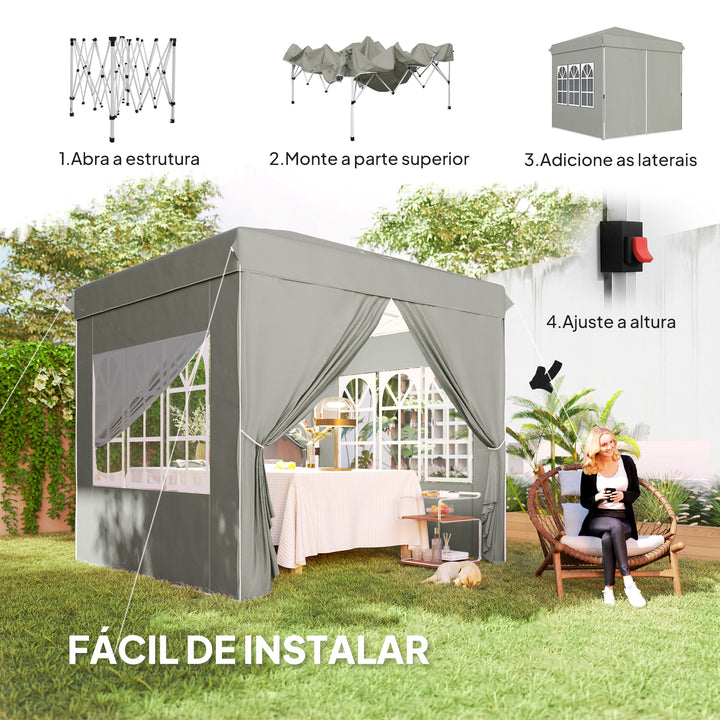 Tenda Dobrável Pop-up 2,5x2,5 m Gazebo com 4 Paredes Laterais Anti-UV e Bolsa de Transporte para Campismo e Festas, Cinzento