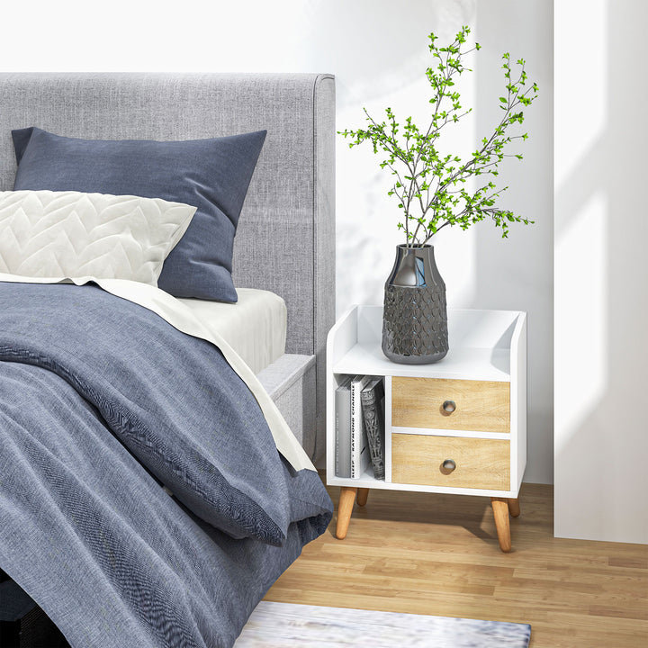 Mesa de cabeceira Nórdico com 2 gavetas e 1 prateleira 43x30x49 cm Branco