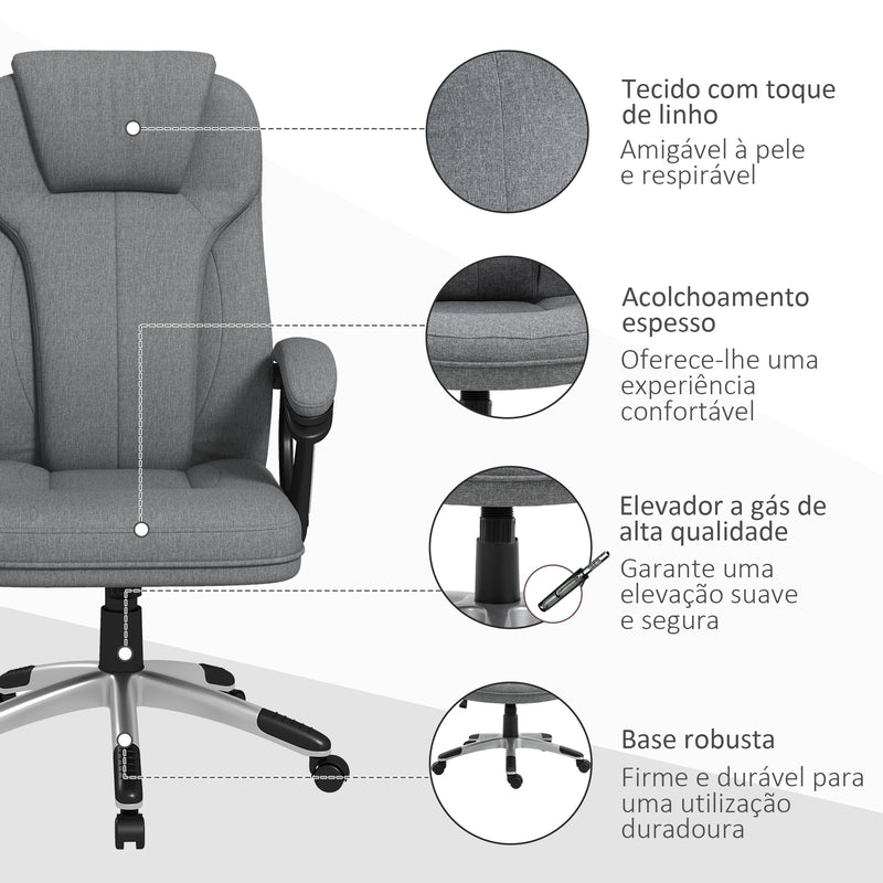 Cadeira de Escritório Giratória Cadeira de Escritório Ergonómica com Altura Ajustável Apoio para os Braços e Encosto Acolchoado de Linho Sintético 66x75x110-120 cm Cinza